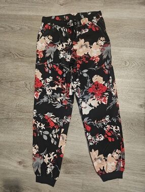 Soho Black Floral Joggers with Red & Cream Accents